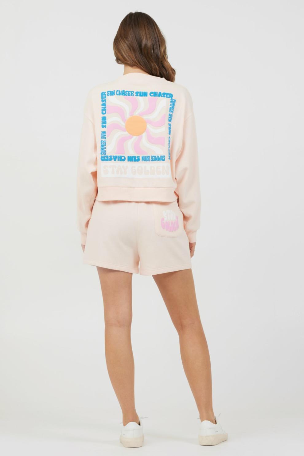 Vintage Havana Hoodies | Women Peach Parfait W/ Multi Puff Print Surf Wash Crewneck Peach Parfait