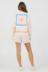 Vintage Havana Hoodies | Women Peach Parfait W/ Multi Puff Print Surf Wash Crewneck Peach Parfait