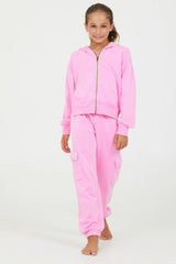 Vintage Havana Hoodies | Women Pink Solid Crop Zip Hoodie