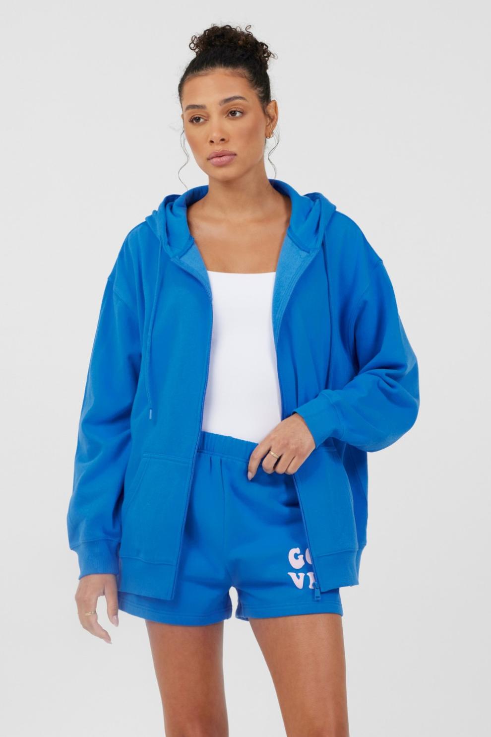 Vintage Havana Hoodies | Women Royal Blue W/ Pink Puff Zip Up Hoodie Royal Blue