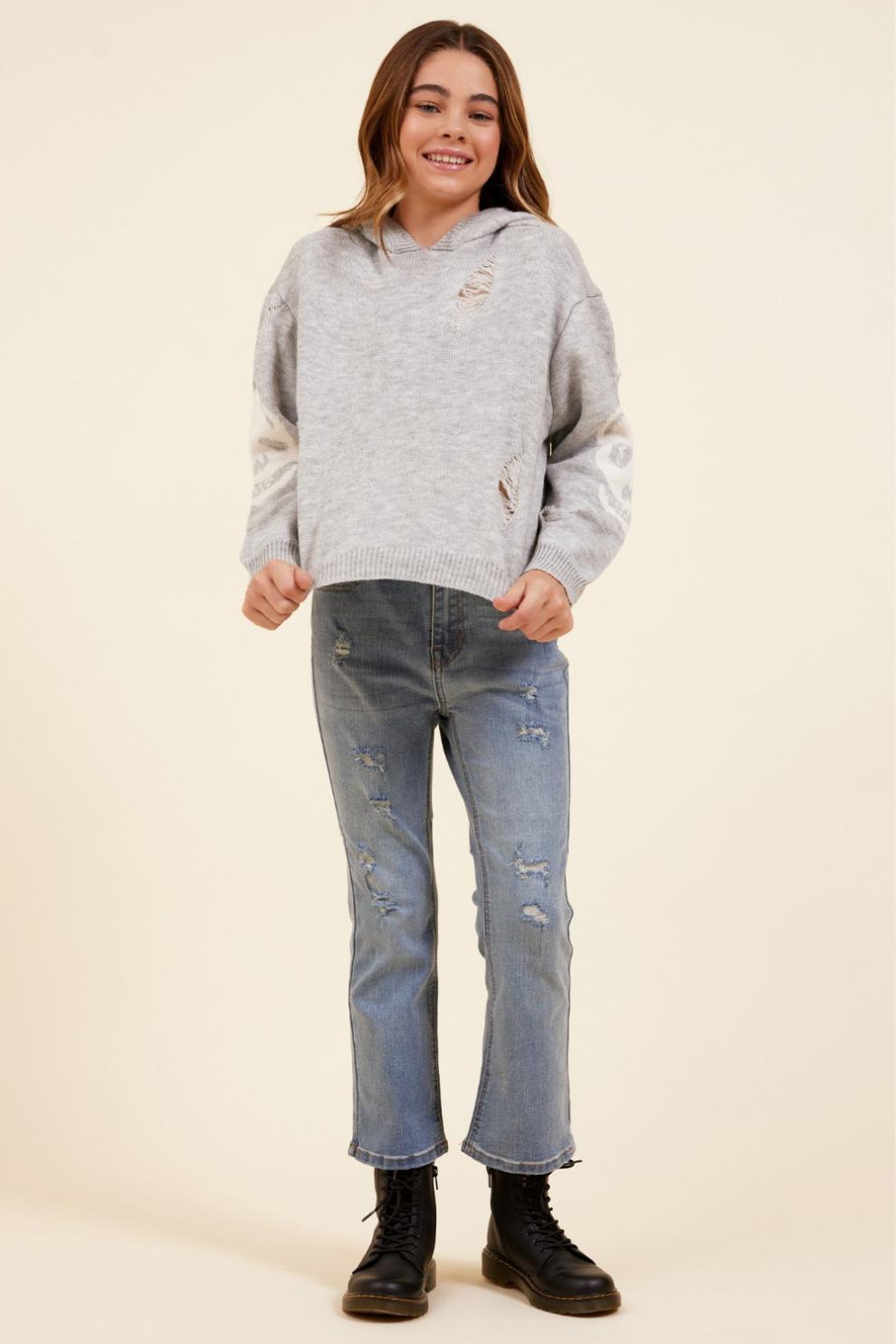 Vintage Havana Hoodies | Women Skull Distressed Sweater Hoodie Heather Grey