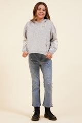 Vintage Havana Hoodies | Women Skull Distressed Sweater Hoodie Heather Grey