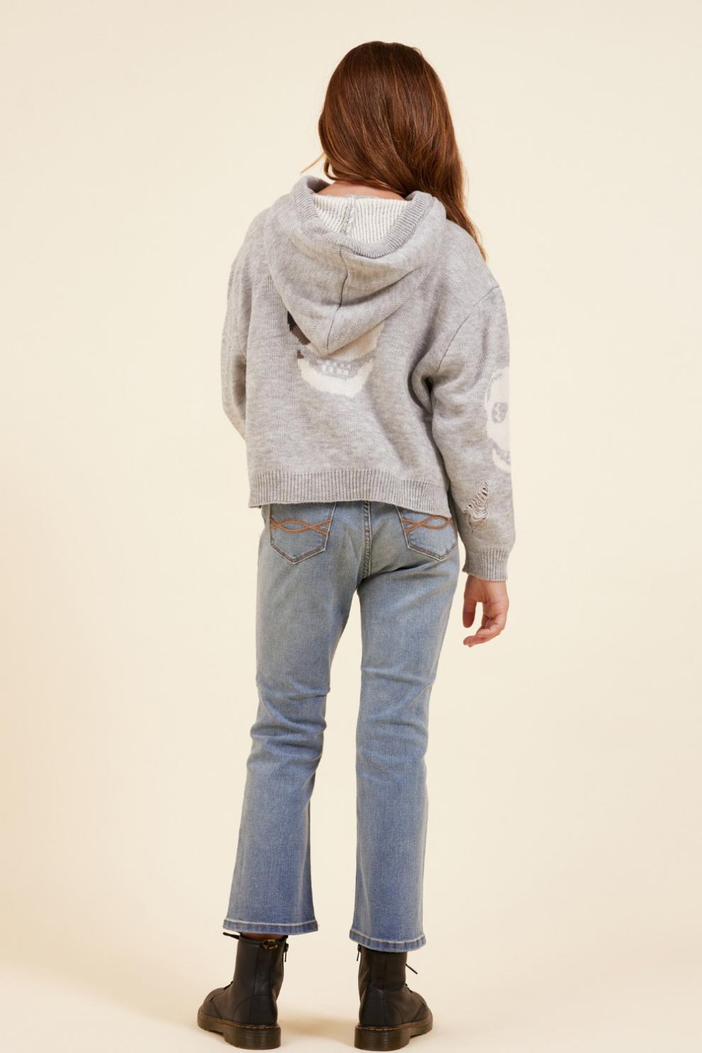 Vintage Havana Hoodies | Women Skull Distressed Sweater Hoodie Heather Grey