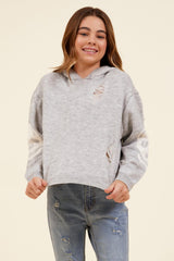 Vintage Havana Hoodies | Women Skull Distressed Sweater Hoodie Heather Grey