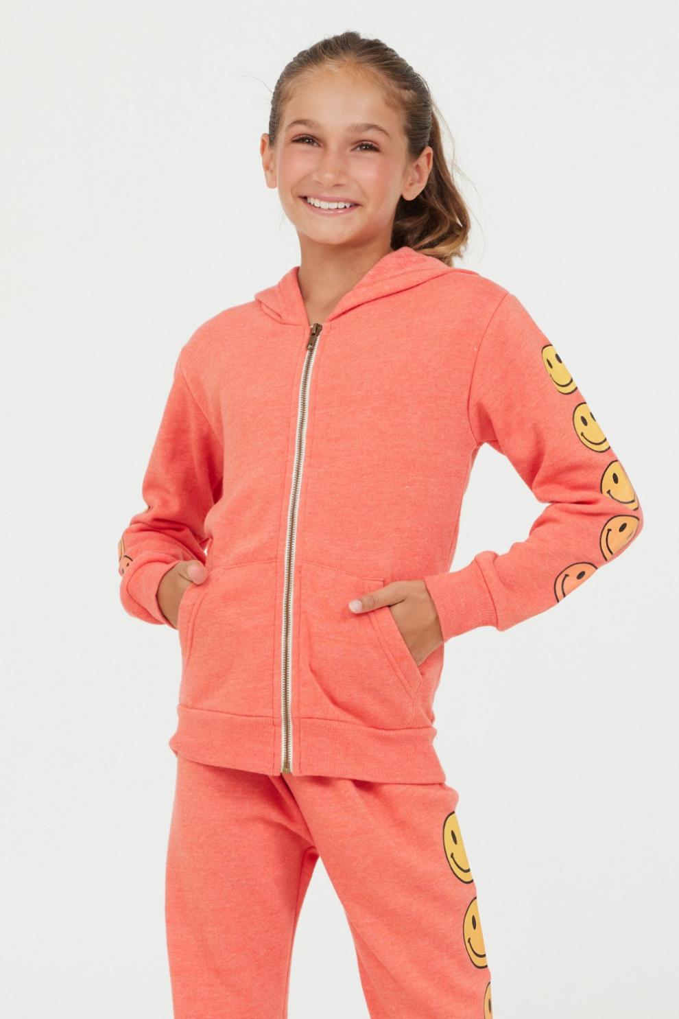 Vintage Havana Hoodies | Women Smiley Sleeve Zip Hoodie