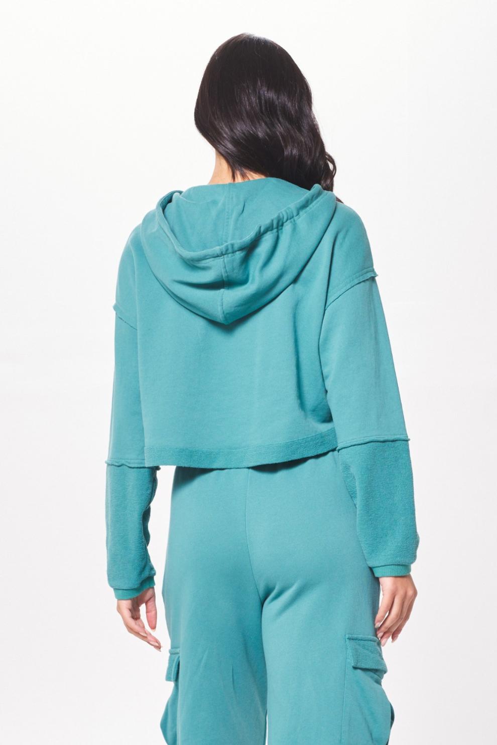 Vintage Havana Hoodies | Women Teal Green Terry Cargo Fleece Hoodie Teal Green