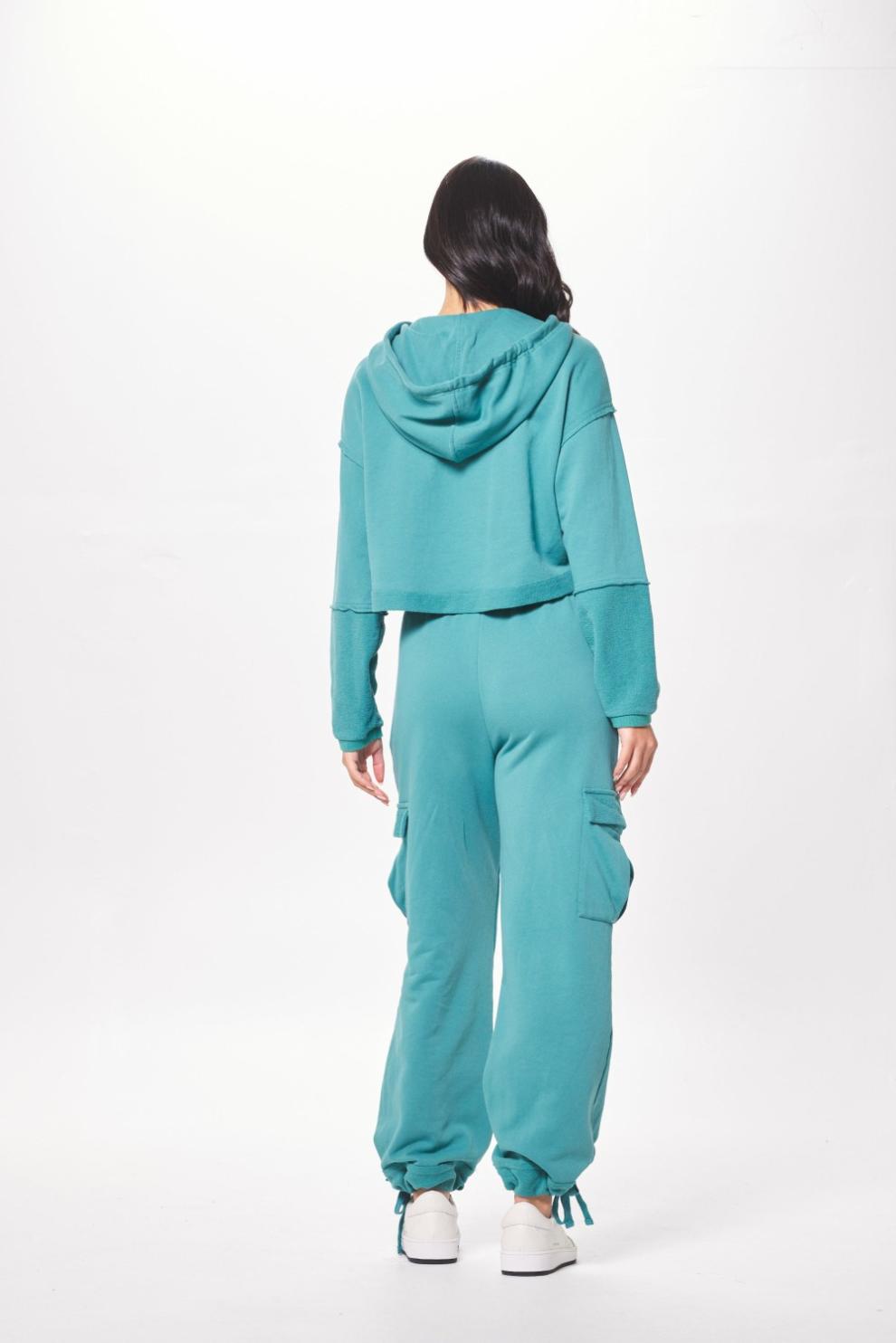 Vintage Havana Hoodies | Women Teal Green Terry Cargo Fleece Hoodie Teal Green