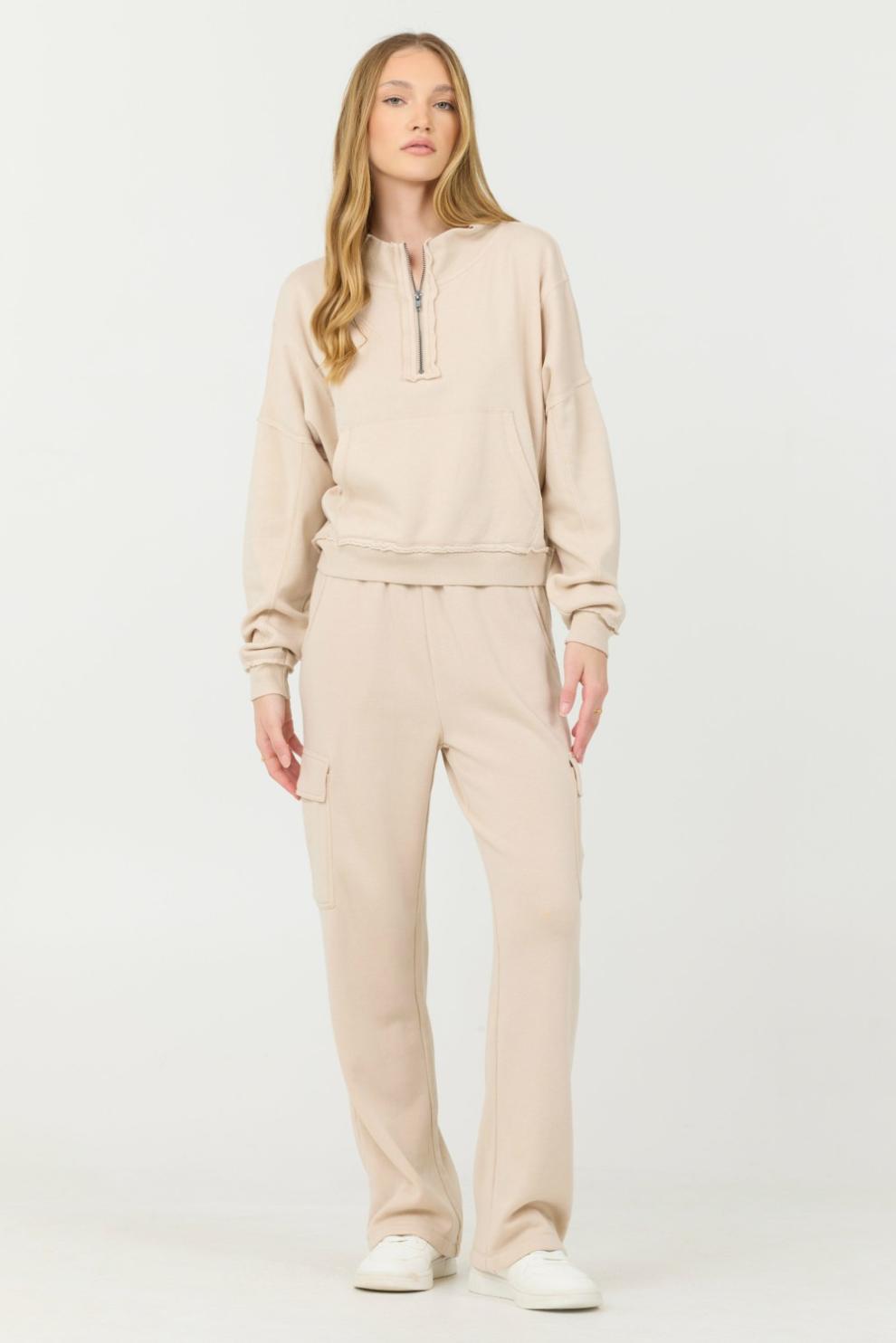 Vintage Havana Hoodies | Women Vanilla Cream Cashmere Fleece Quarter Zip Vanilla Cream