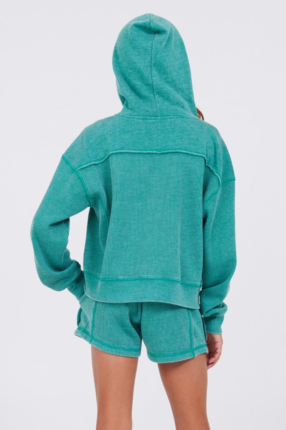 Vintage Havana Hoodies | Women Vintage Green Thermal Zip Hoodie Vintage Green