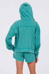 Vintage Havana Hoodies | Women Vintage Green Thermal Zip Hoodie Vintage Green