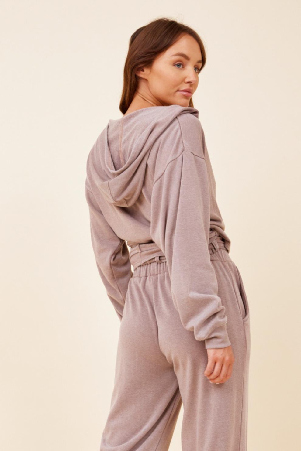 Vintage Havana Hoodies | Women Washed Cobblestone Lightweight Fleece Surplice Hoodie Tan