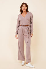 Vintage Havana Hoodies | Women Washed Cobblestone Lightweight Fleece Surplice Hoodie Tan