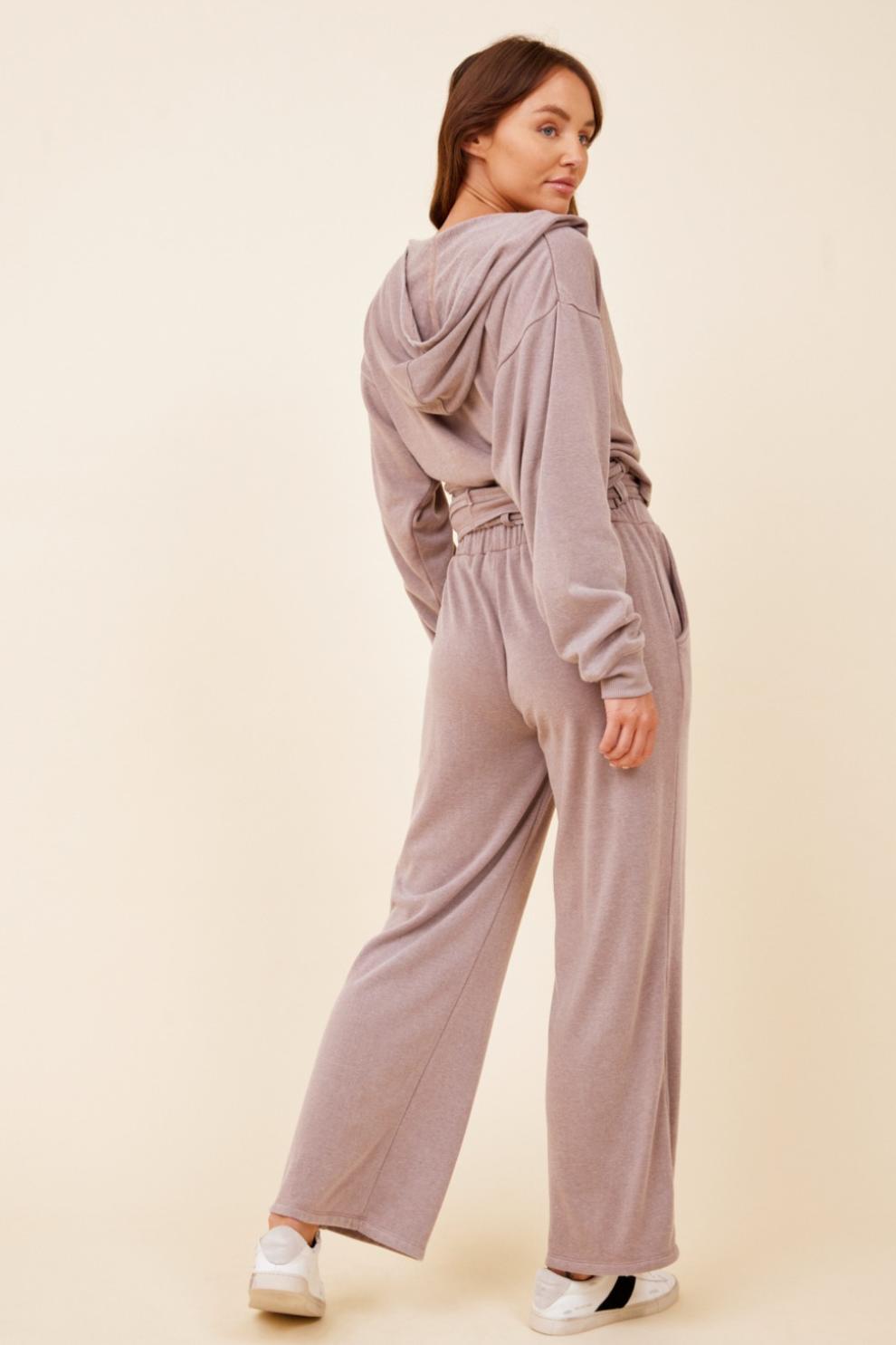 Vintage Havana Hoodies | Women Washed Cobblestone Lightweight Fleece Surplice Hoodie Tan