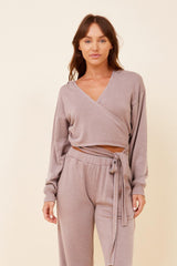 Vintage Havana Hoodies | Women Washed Cobblestone Lightweight Fleece Surplice Hoodie Tan