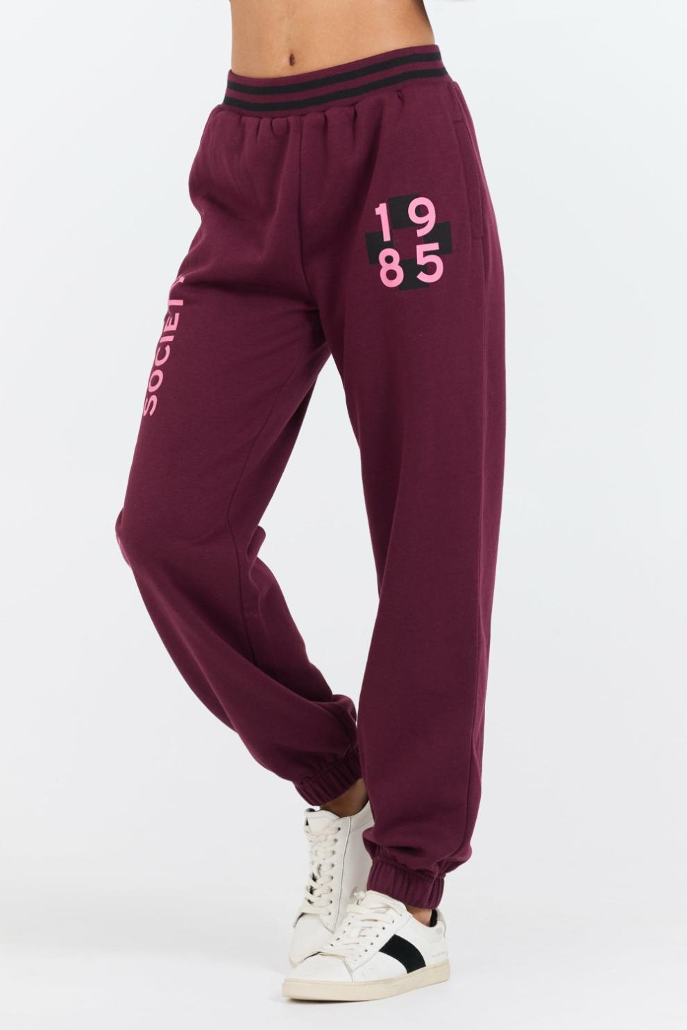 Vintage Havana Joggers | Women Cabernet W/ Rose Printed Heavy Surf Wash Jogger Cabernet