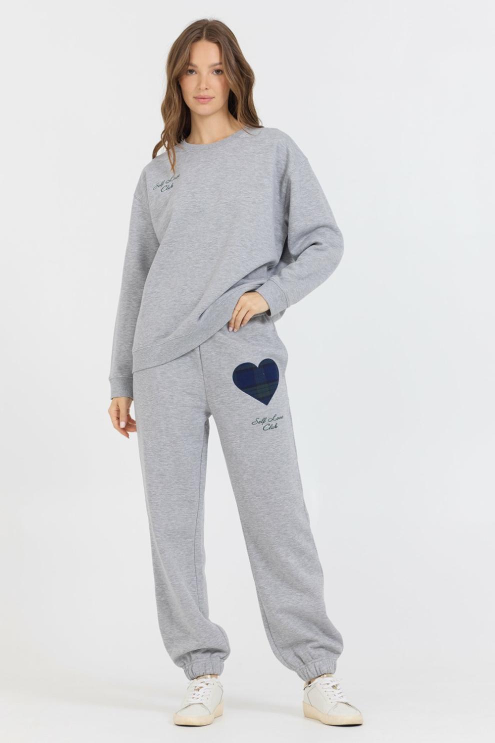 Vintage Havana Joggers | Women Heather Grey Essential Fleece Jogger W/ Self Love Club Jogger Heather Grey