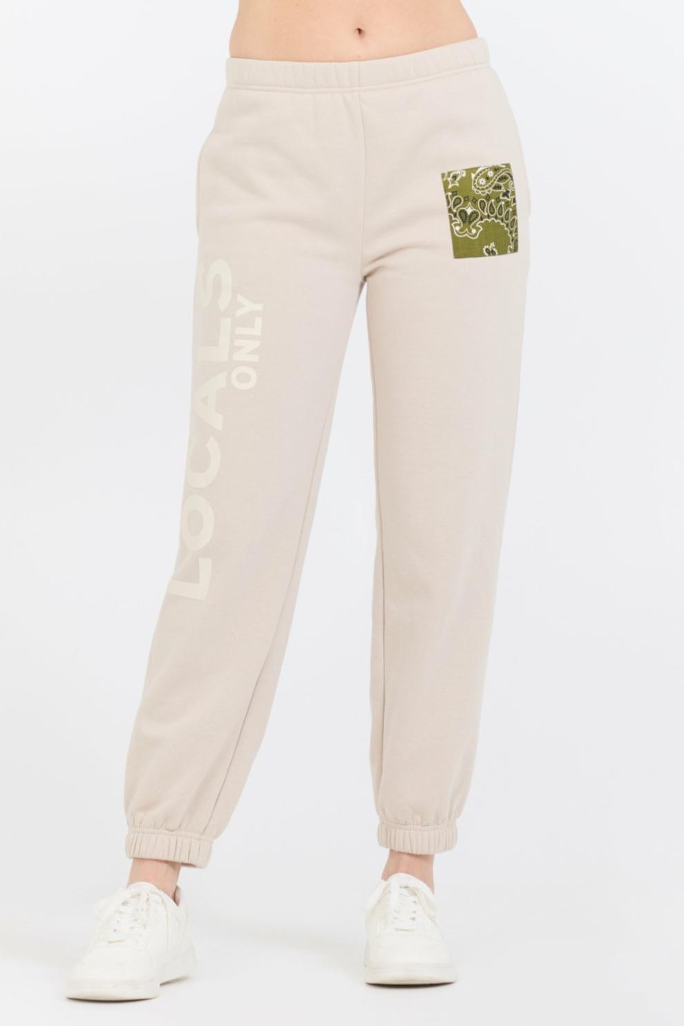 Vintage Havana Joggers | Women Neutral Taupe/ Olive/ Tan Bandana Patch Jogger Taupe