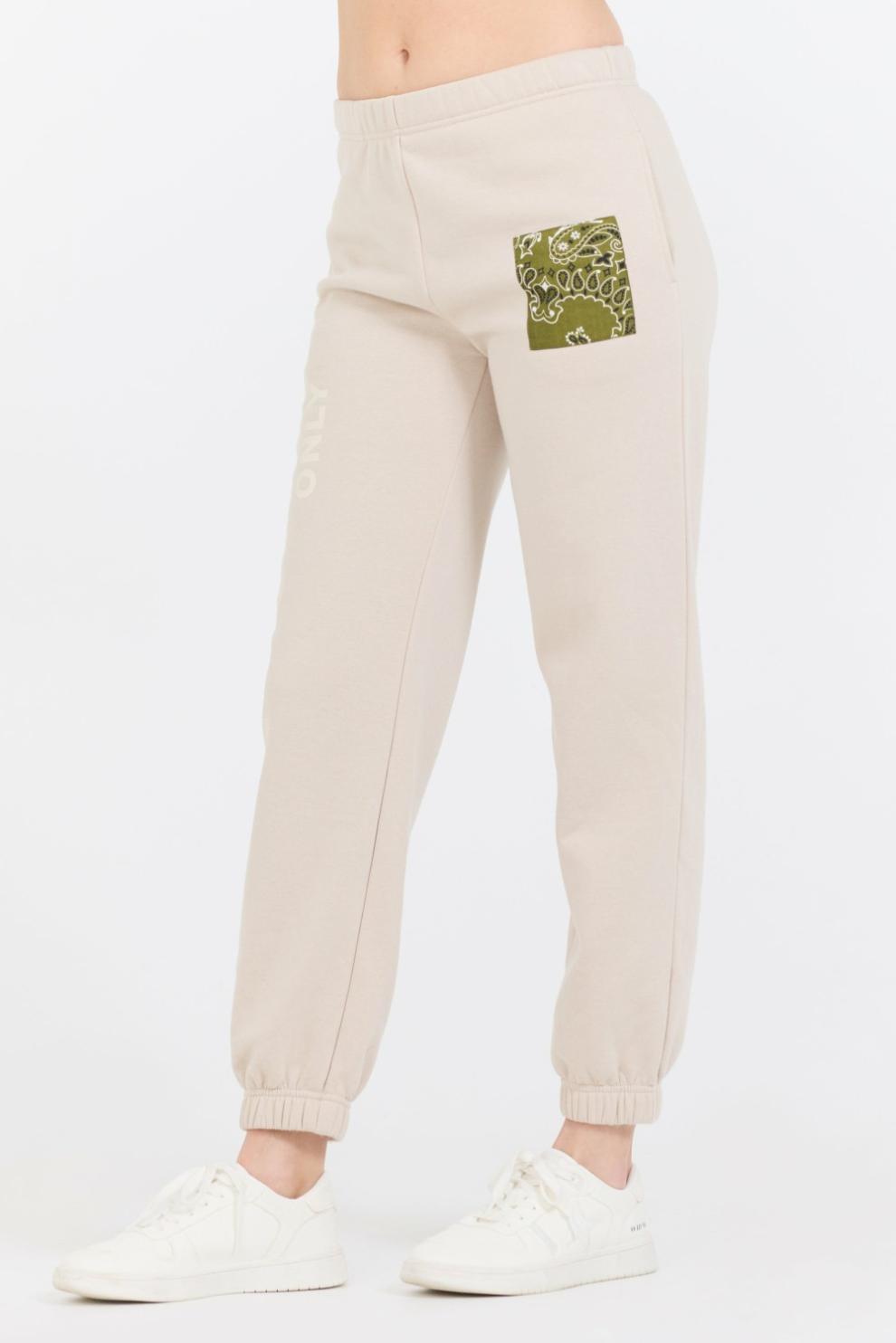 Vintage Havana Joggers | Women Neutral Taupe/ Olive/ Tan Bandana Patch Jogger Taupe