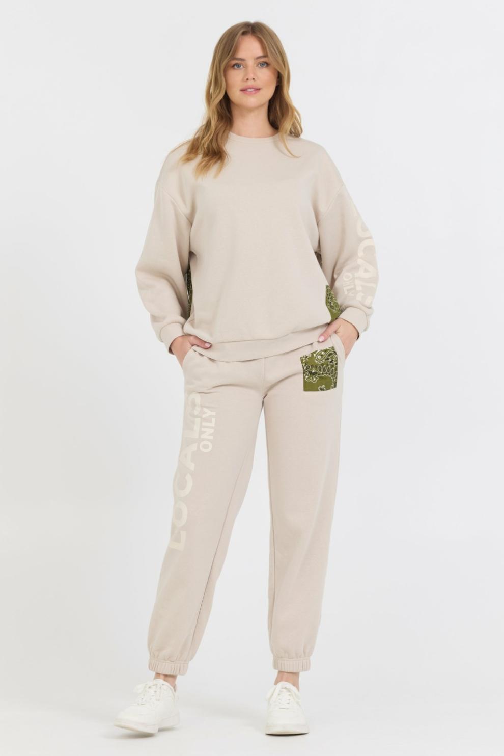 Vintage Havana Joggers | Women Neutral Taupe/ Olive/ Tan Bandana Patch Jogger Taupe