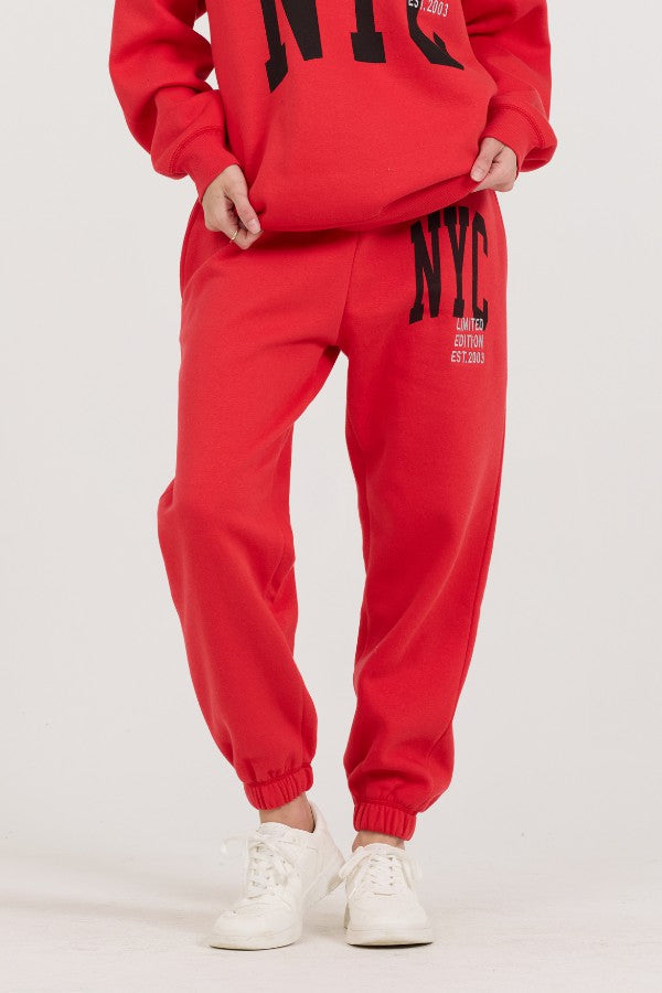 Vintage Havana Joggers | Women Red/ Black/ Light Grey Garment Dye Jogger W/ Screen Print Red