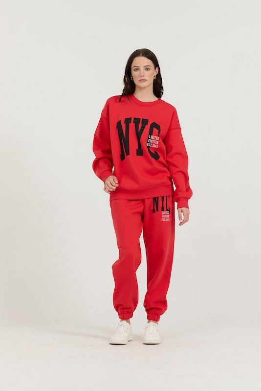 Vintage Havana Joggers | Women Red/ Black/ Light Grey Garment Dye Jogger W/ Screen Print Red