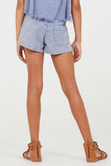 Vintage Havana Kids Bottoms | Women Plush Blue Washed Texture Shorts Plush Blue