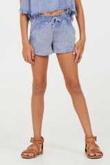 Vintage Havana Kids Bottoms | Women Plush Blue Washed Texture Shorts Plush Blue