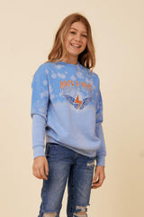 Vintage Havana Kids Tops | Women Bleached Oversized Rock &amp; Roll Sweatshirt Blue