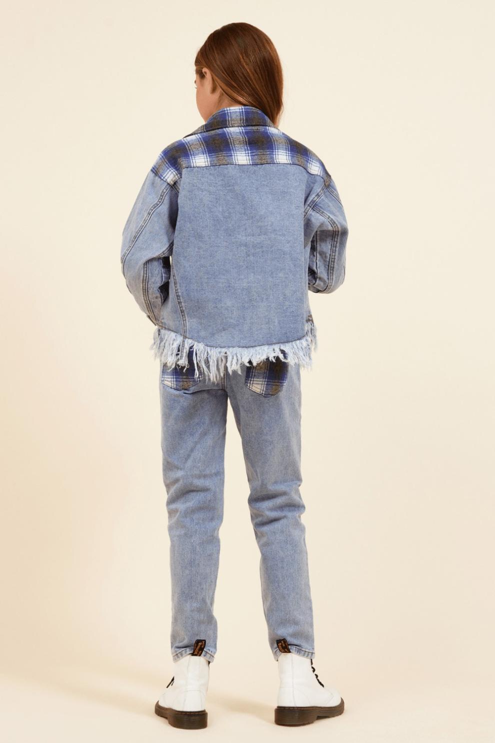 Vintage Havana Kids Tops | Women Denim &amp; Blue Plaid Frayed Button Down Denim / Blue Plaid