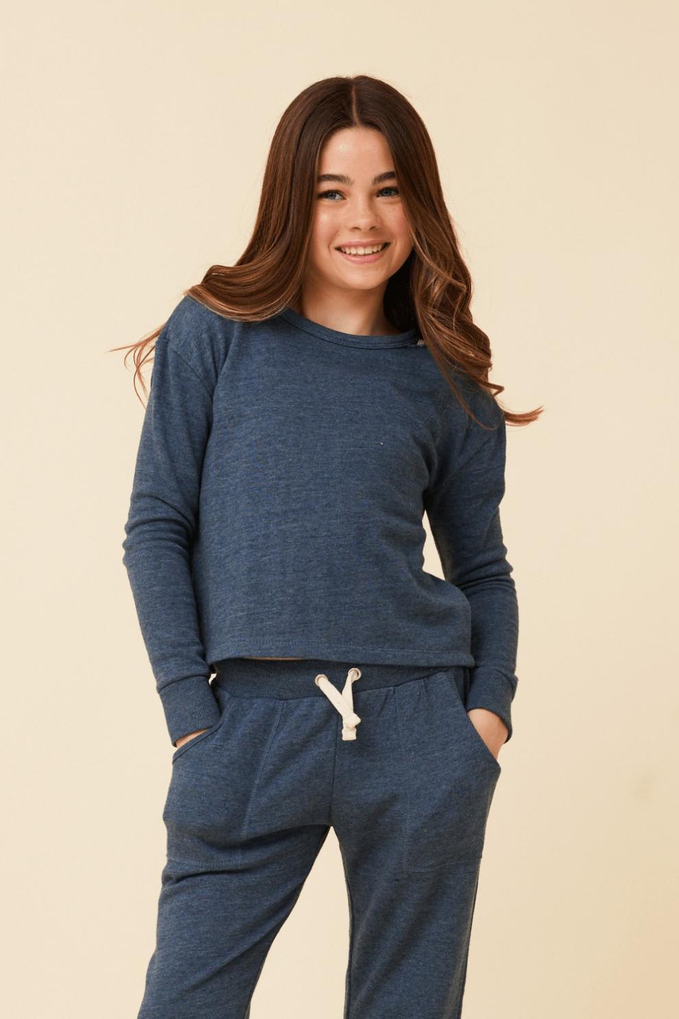 Vintage Havana Kids Tops | Women Distressed Neckline Crewneck Navy
