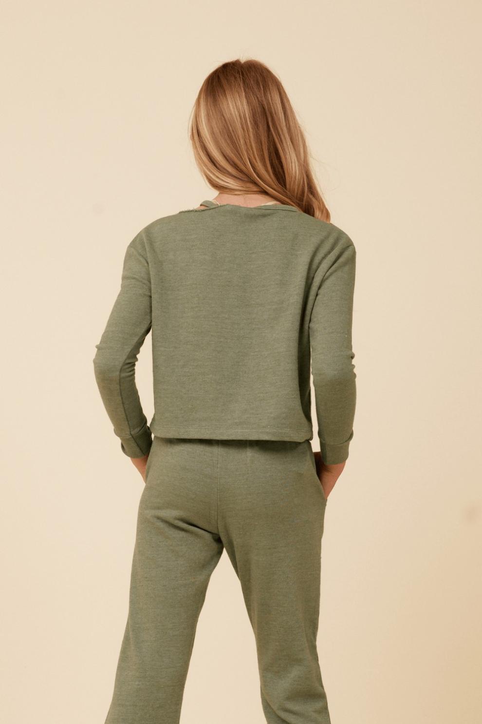 Vintage Havana Kids Tops | Women Distressed Neckline Crewneck Sage