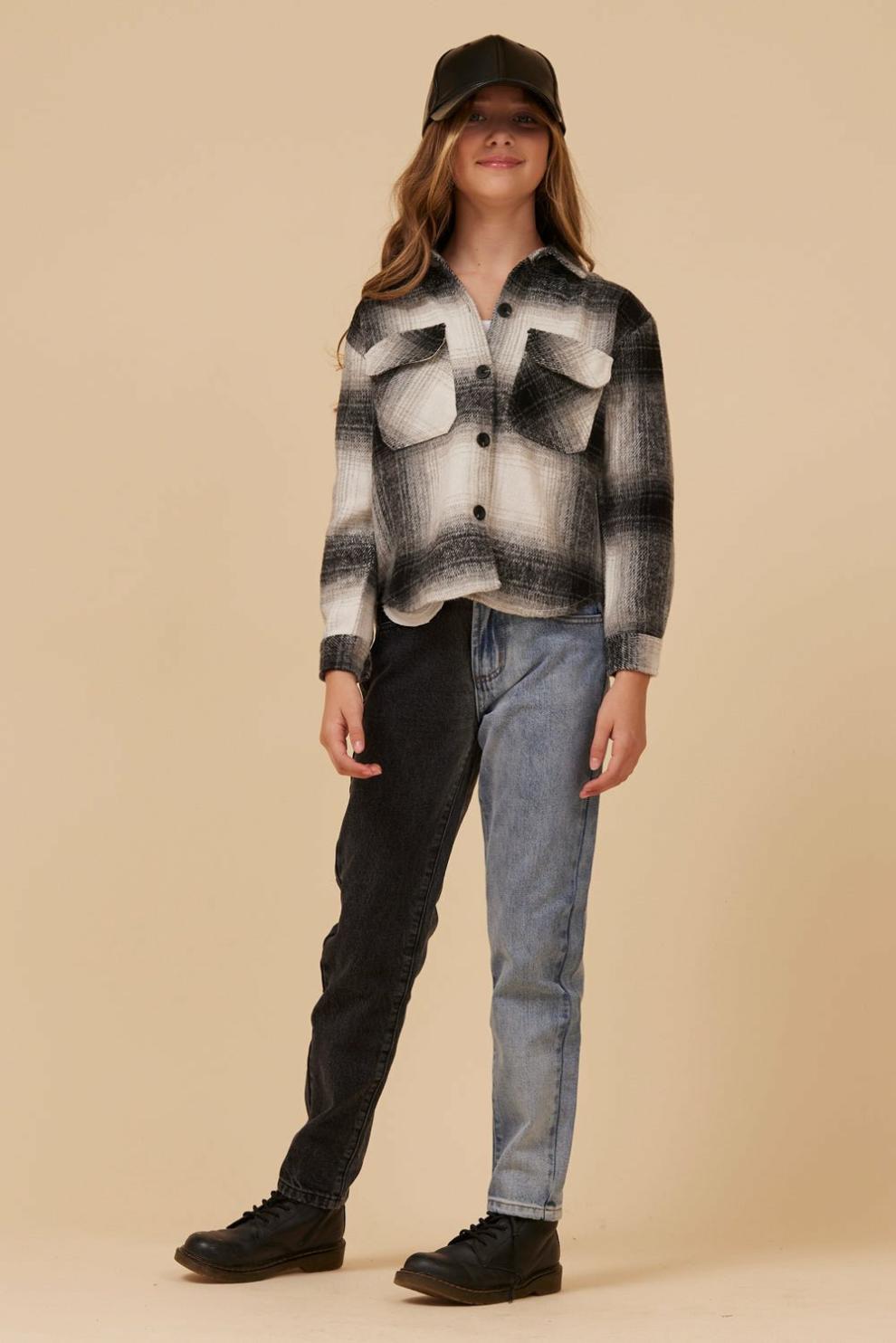 Vintage Havana Kids Tops | Women FLANNEL SHACKET- BLACK Grey