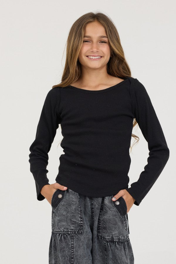 Vintage Havana Kids Tops | Women Kids Black Boatneck Ribbed Tee Black