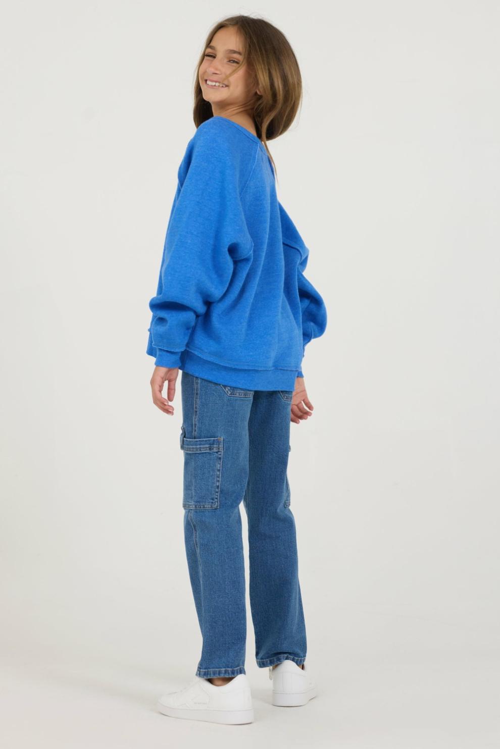 Vintage Havana Kids Tops | Women Kids Cobalt Hi-Lo Off The Shoulder Sweatshirt Cobalt