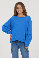 Vintage Havana Kids Tops | Women Kids Cobalt Hi-Lo Off The Shoulder Sweatshirt Cobalt