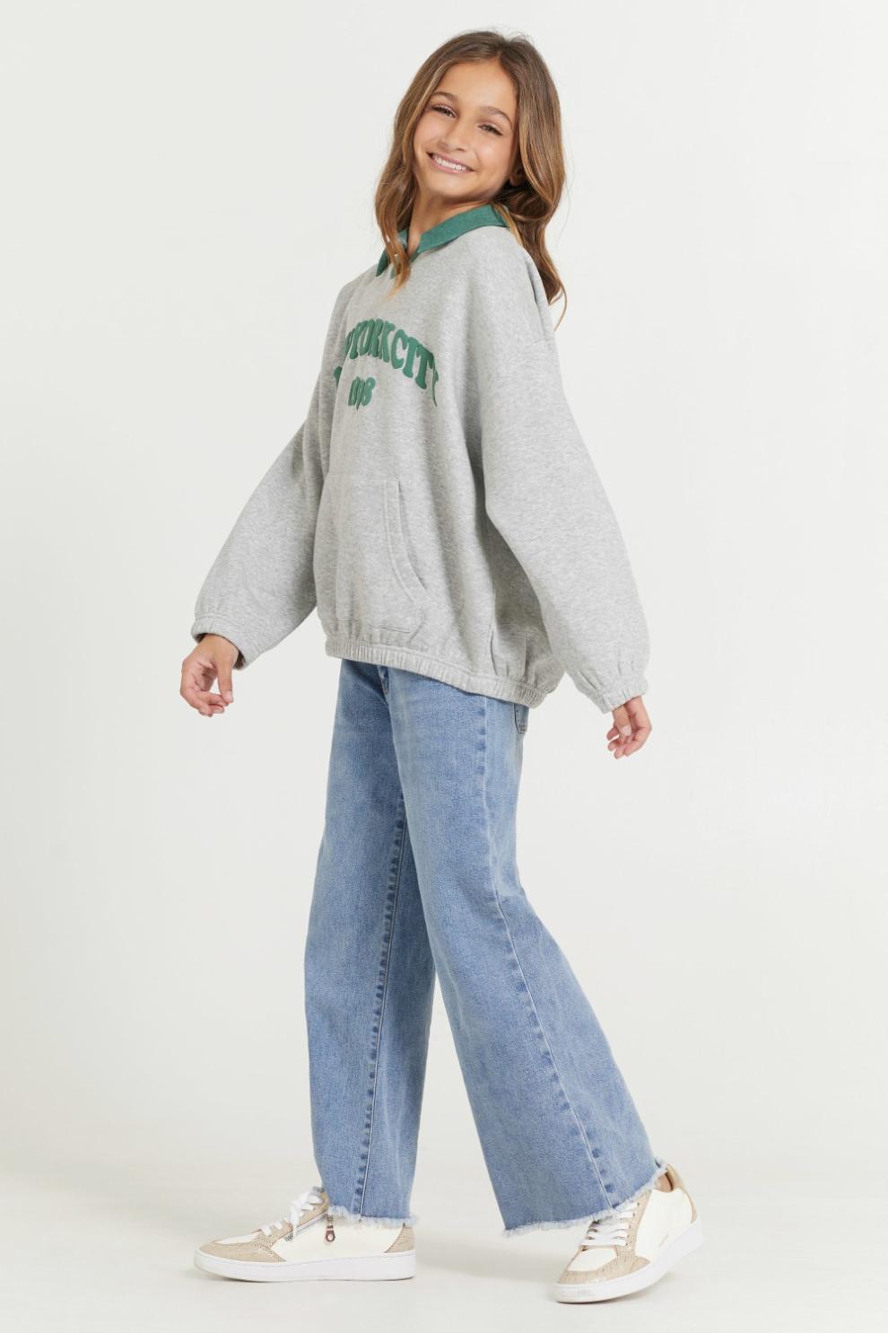 Vintage Havana Kids Tops | Women Kids Hunter Green And Grey NYC Oversized Polo Hunter Grey
