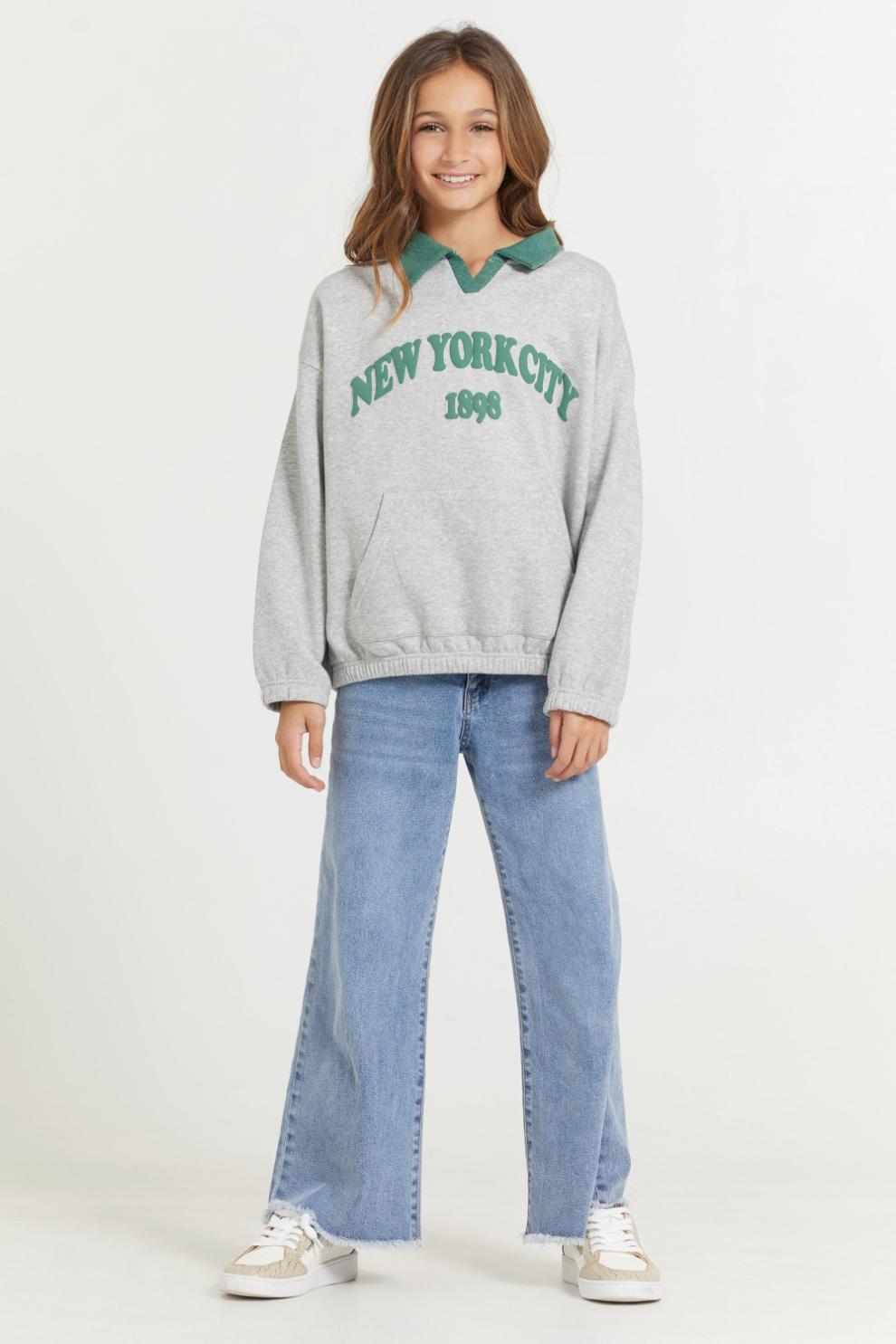 Vintage Havana Kids Tops | Women Kids Hunter Green And Grey NYC Oversized Polo Hunter Grey