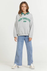 Vintage Havana Kids Tops | Women Kids Hunter Green And Grey NYC Oversized Polo Hunter Grey