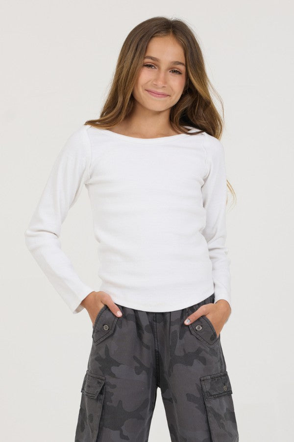 Vintage Havana Kids Tops | Women Kids White Boatneck Ribbed Tee White