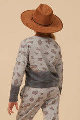 Vintage Havana Kids Tops | Women Large Leopard Print Dip Dye Crewneck Grey