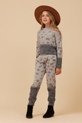 Vintage Havana Kids Tops | Women Large Leopard Print Dip Dye Crewneck Grey