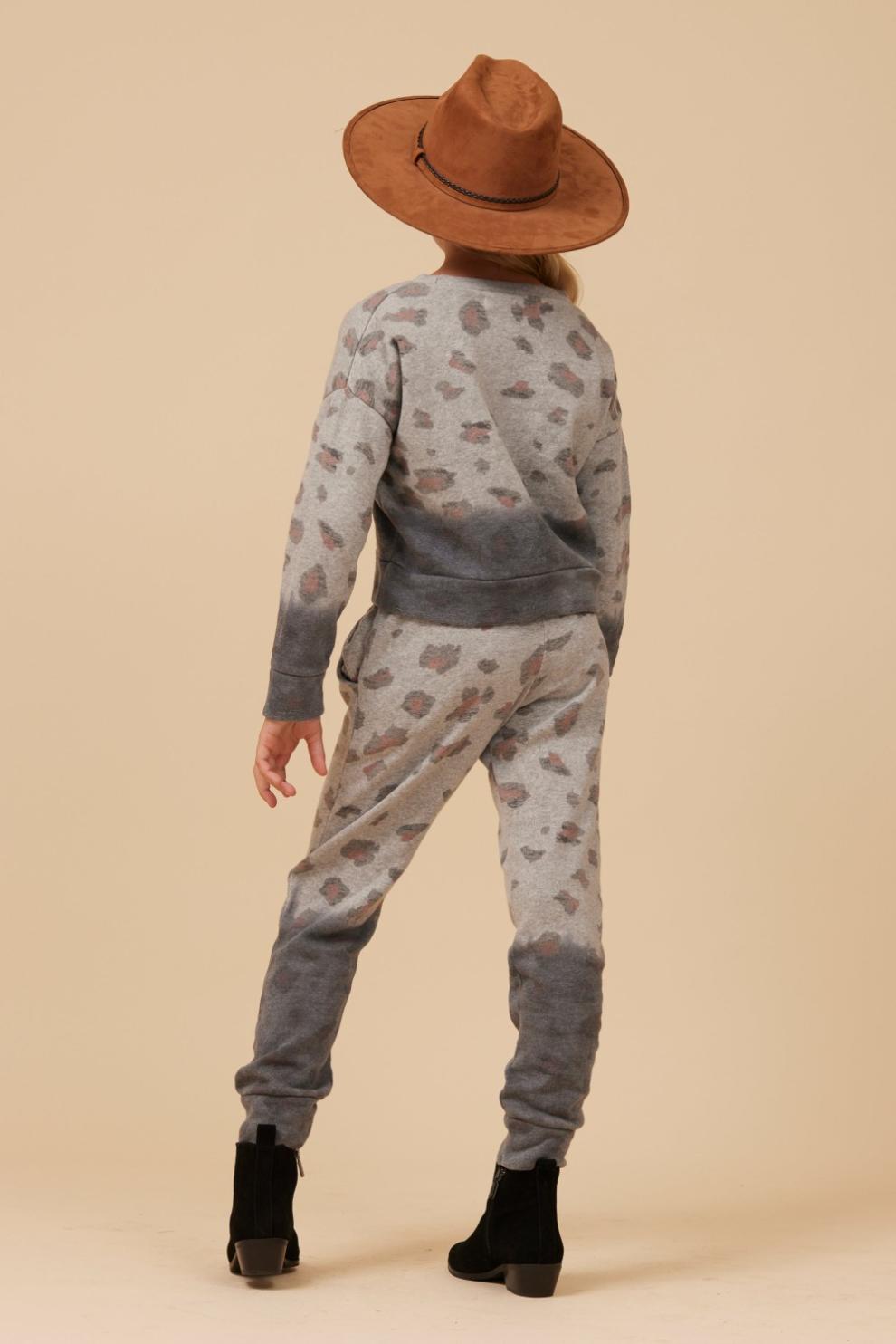 Vintage Havana Kids Tops | Women Large Leopard Print Dip Dye Crewneck Grey