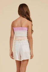 Vintage Havana Kids Tops | Women Pink/White And Sand Smocked Tube Top Pink/white