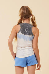 Vintage Havana Kids Tops | Women Summer Blue/White/Charcoal Tie Dye Tank W/ Embroidered Stars Summer Blue/white/charcoal Tie Dye