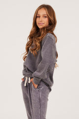Vintage Havana Kids Tops | Women Unisex Burnout Fleece Long Sleeve Crewneck Steel Grey