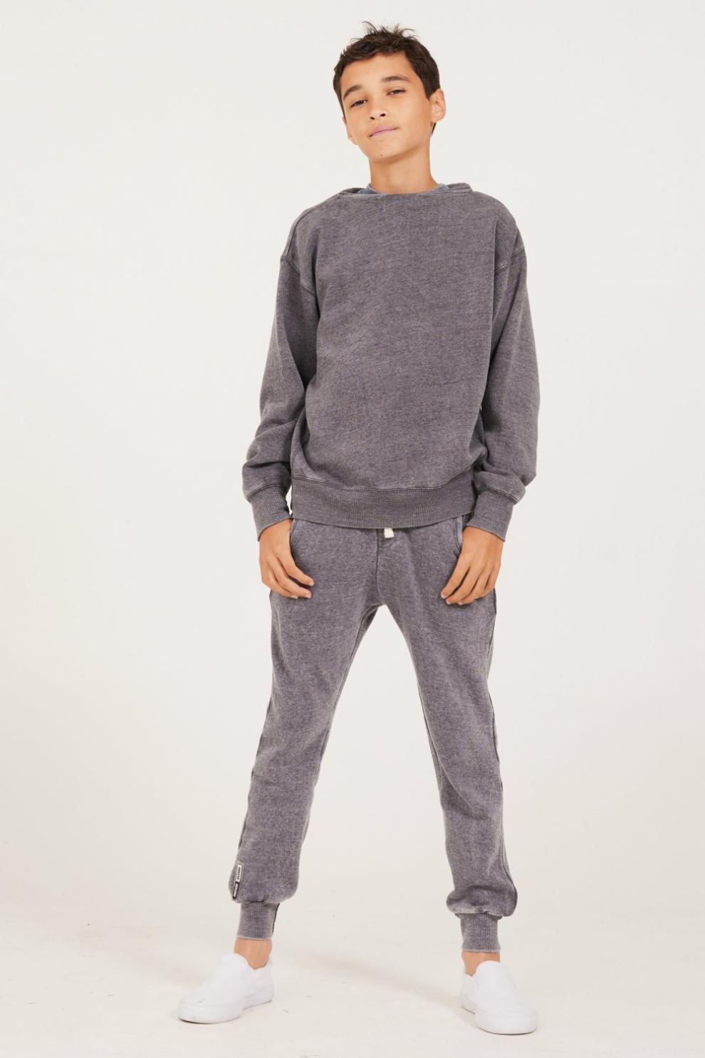 Vintage Havana Kids Tops | Women Unisex Burnout Fleece Long Sleeve Crewneck Steel Grey