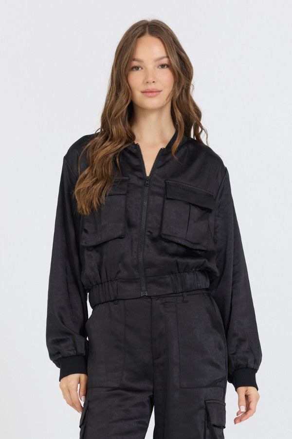 Vintage Havana Outerwear | Women Black Heavy Satin Bomber Black