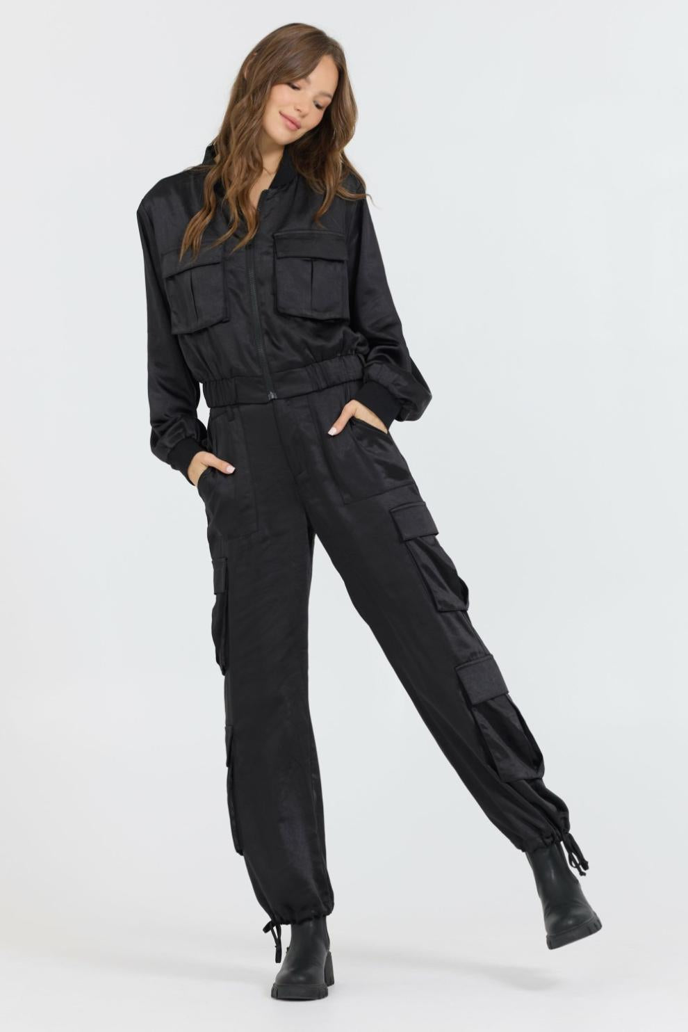 Vintage Havana Outerwear | Women Black Heavy Satin Bomber Black