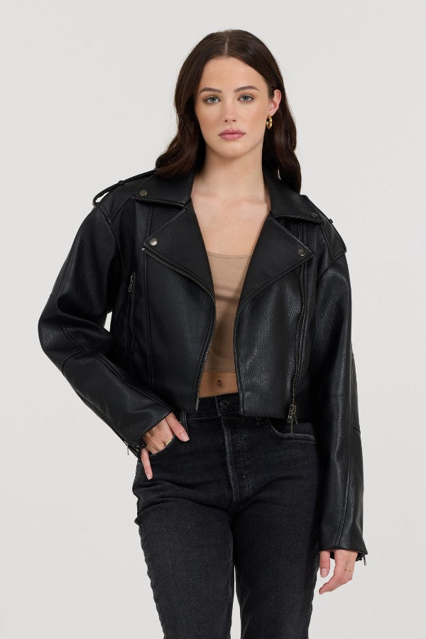Vintage Havana Outerwear | Women Black Leather Moto Jacket Black