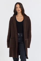 Vintage Havana Outerwear | Women Deep Brown Sweater Mid Length Coat Brown